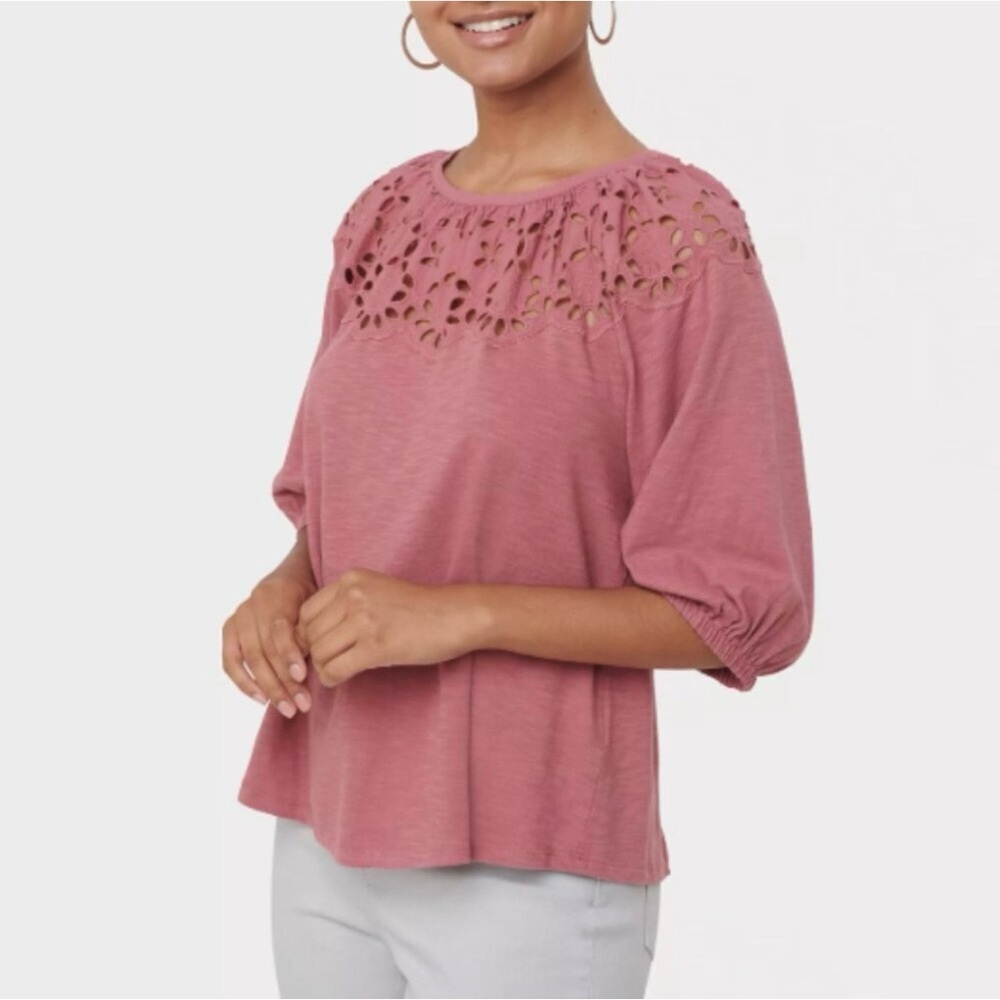 LOFT Cotton Eyelet Yoke Swing Tee